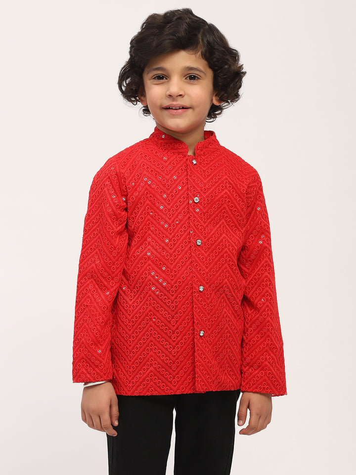 Spunkies Red Sequin Jacket with Mandarin Collar