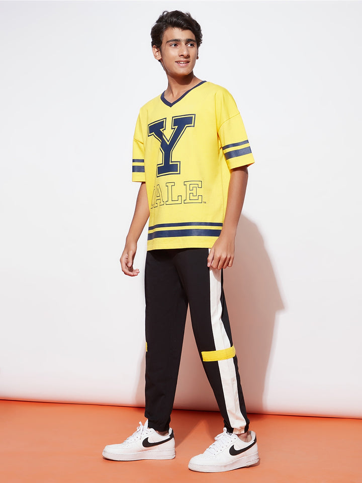 Teen Boys' Yellow Yale Logo Printed T-Shirt & Black Joggers Set