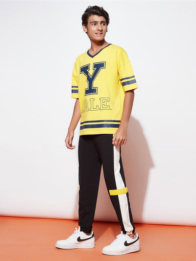 Teen Boys' Yellow Yale Logo Printed T-Shirt & Black Joggers Set
