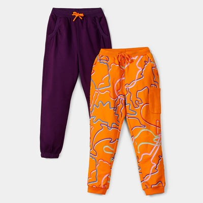 Combo of 2 Joggers Girls - Orange & Voilet Terry Cotton for Ultimate Comfort