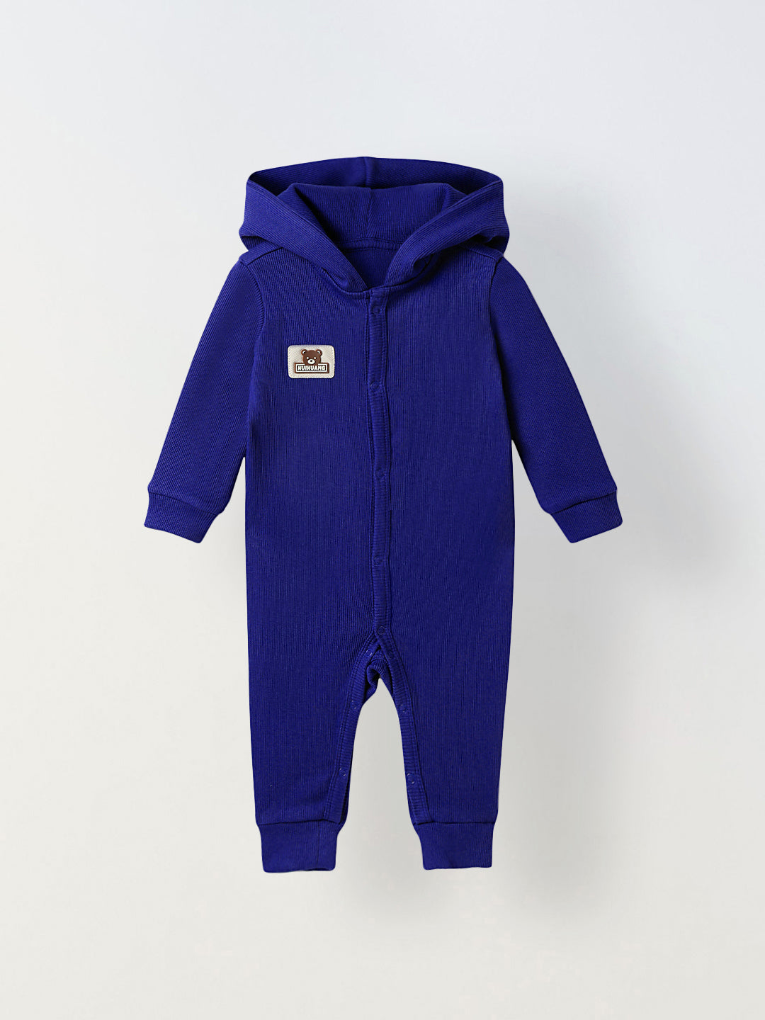 Infant Blue Hooded Romper with Patch