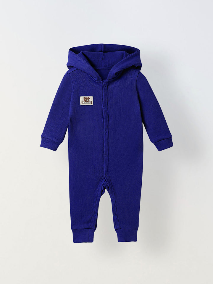 Infant Blue Hooded Romper with Patch