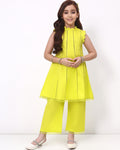 Girls Lime Green Ethnic Sleeveless Kurta with Palazzo Co-Ord Set