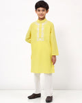Boys Cotton Linen Yellow Embroidered Kurta Set