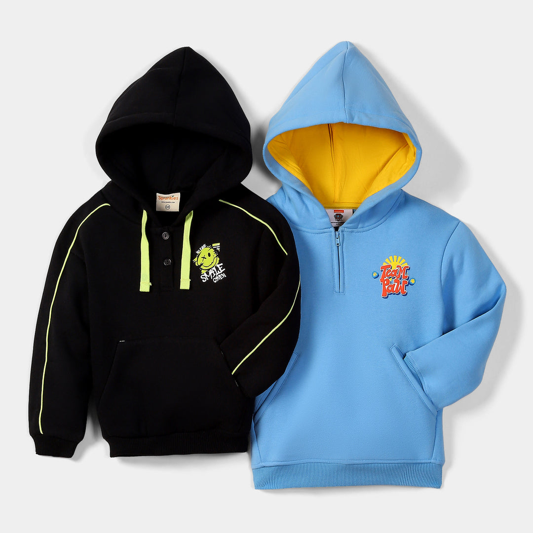 Unisex Hoodie Combo - Black & Blue Fleece Full Sleeve with Drawcord