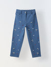 Spunkies Girls Blue Floral Embroidered Stretch Denim with Heart Detail