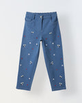 Spunkies Girls Blue Floral Embroidered Stretch Denim with Heart Detail