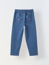 Spunkies Girls Blue Floral Embroidered Stretch Denim with Heart Detail