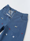 Spunkies Girls Blue Floral Embroidered Stretch Denim with Heart Detail