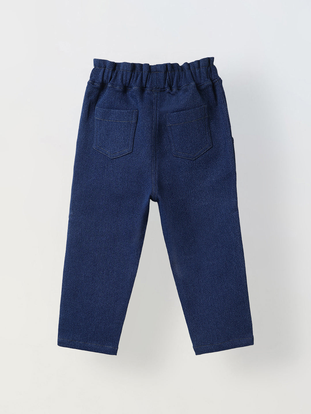 Spunkies Girls Navy Blue Embroidered Denim Pants with Daisy & Mushroom Detail