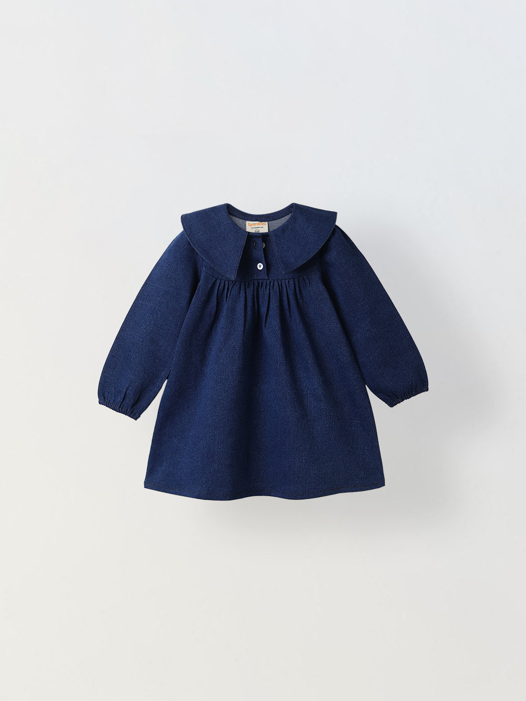 Spunkies Girls Denim Blue Puff-Sleeve Dress