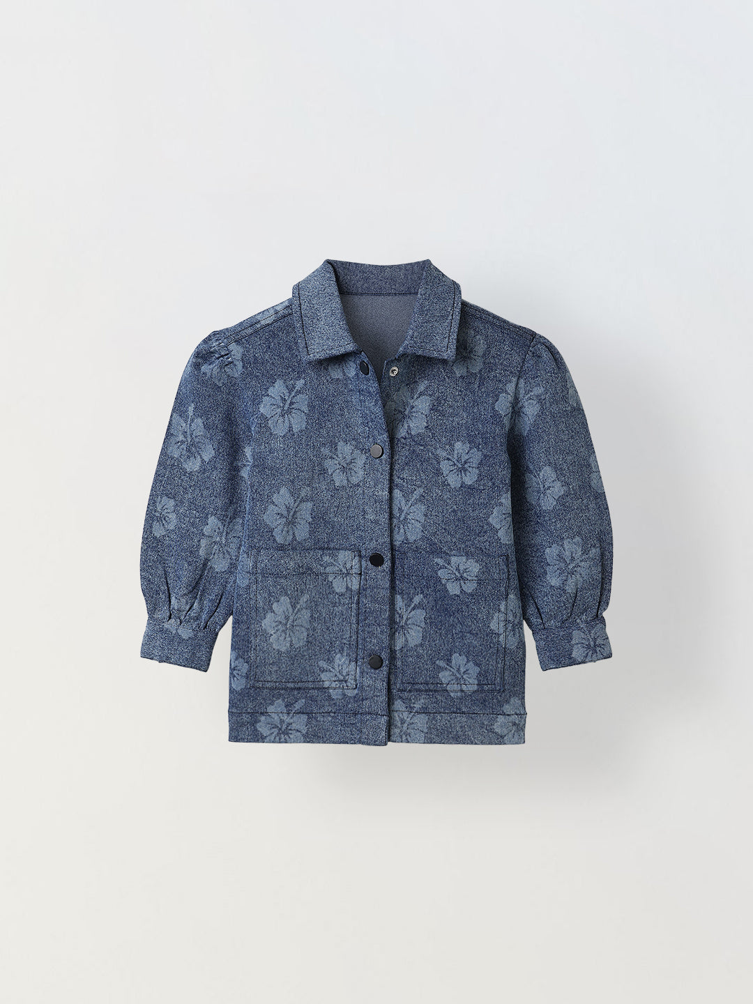 Spunkies Girls Blue Floral Textured Denim jacket