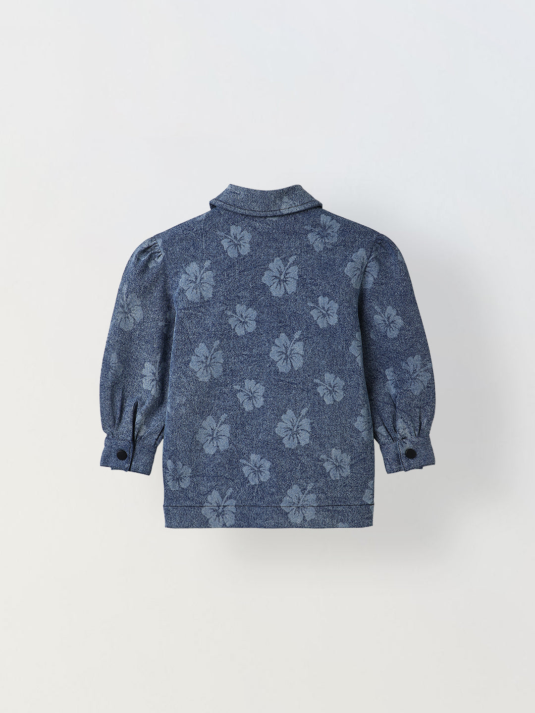 Spunkies Girls Blue Floral Textured Denim jacket