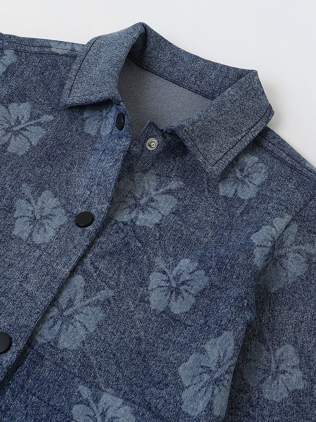 Spunkies Girls Blue Floral Textured Denim jacket
