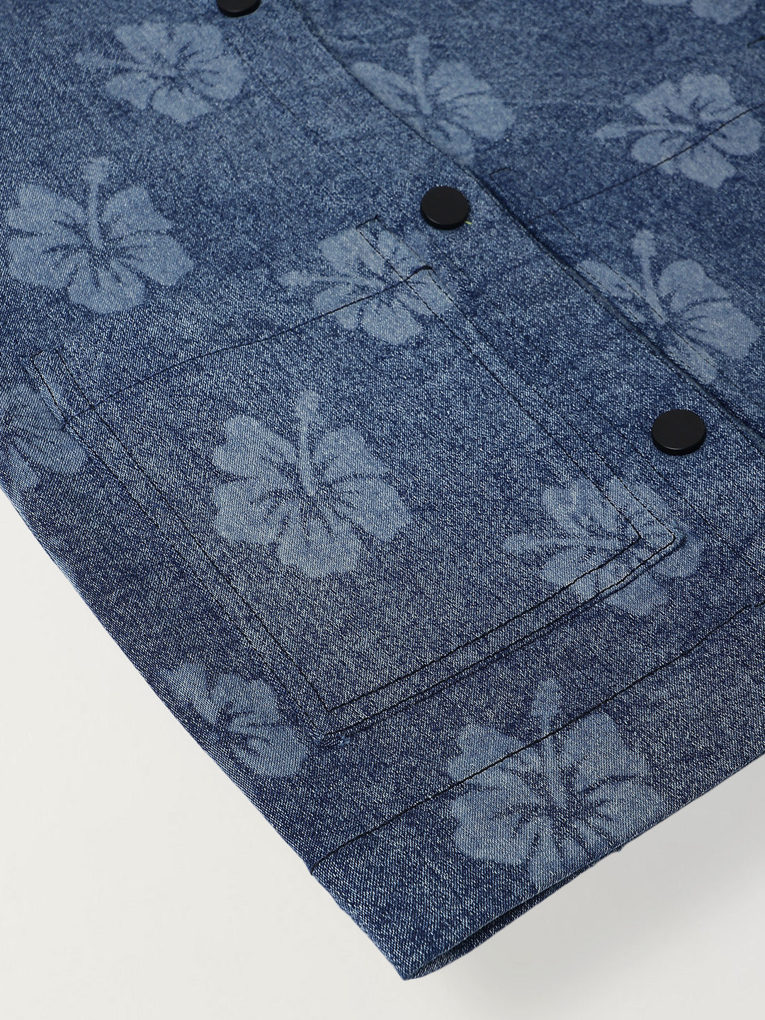 Spunkies Girls Blue Floral Textured Denim jacket