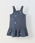 Spunkies Girls Embroidered Sleeveless Denim Dress with Frill Hem