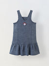 Spunkies Girls Embroidered Sleeveless Denim Dress with Frill Hem