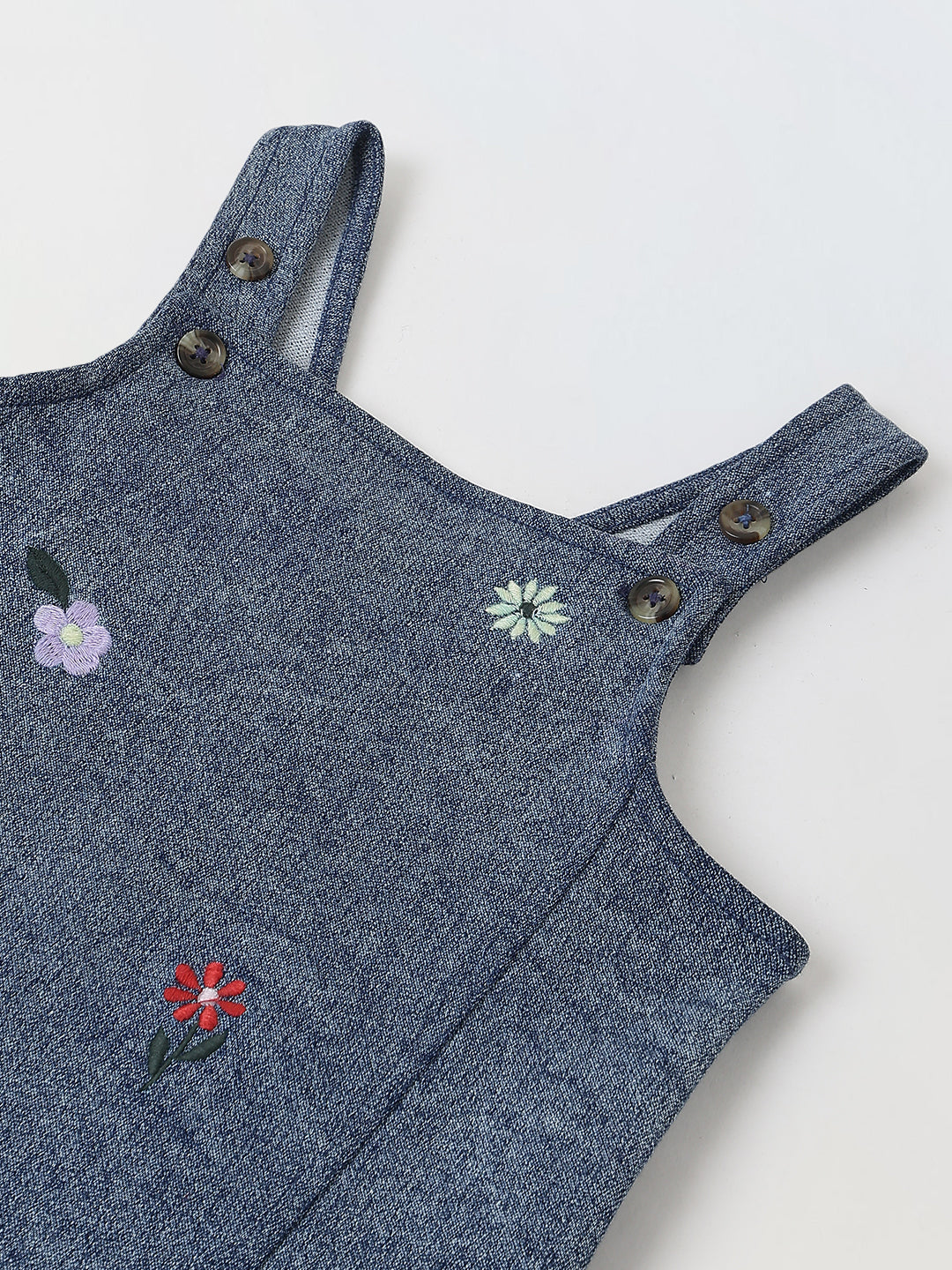 Spunkies Girls Embroidered Sleeveless Denim Dress with Frill Hem