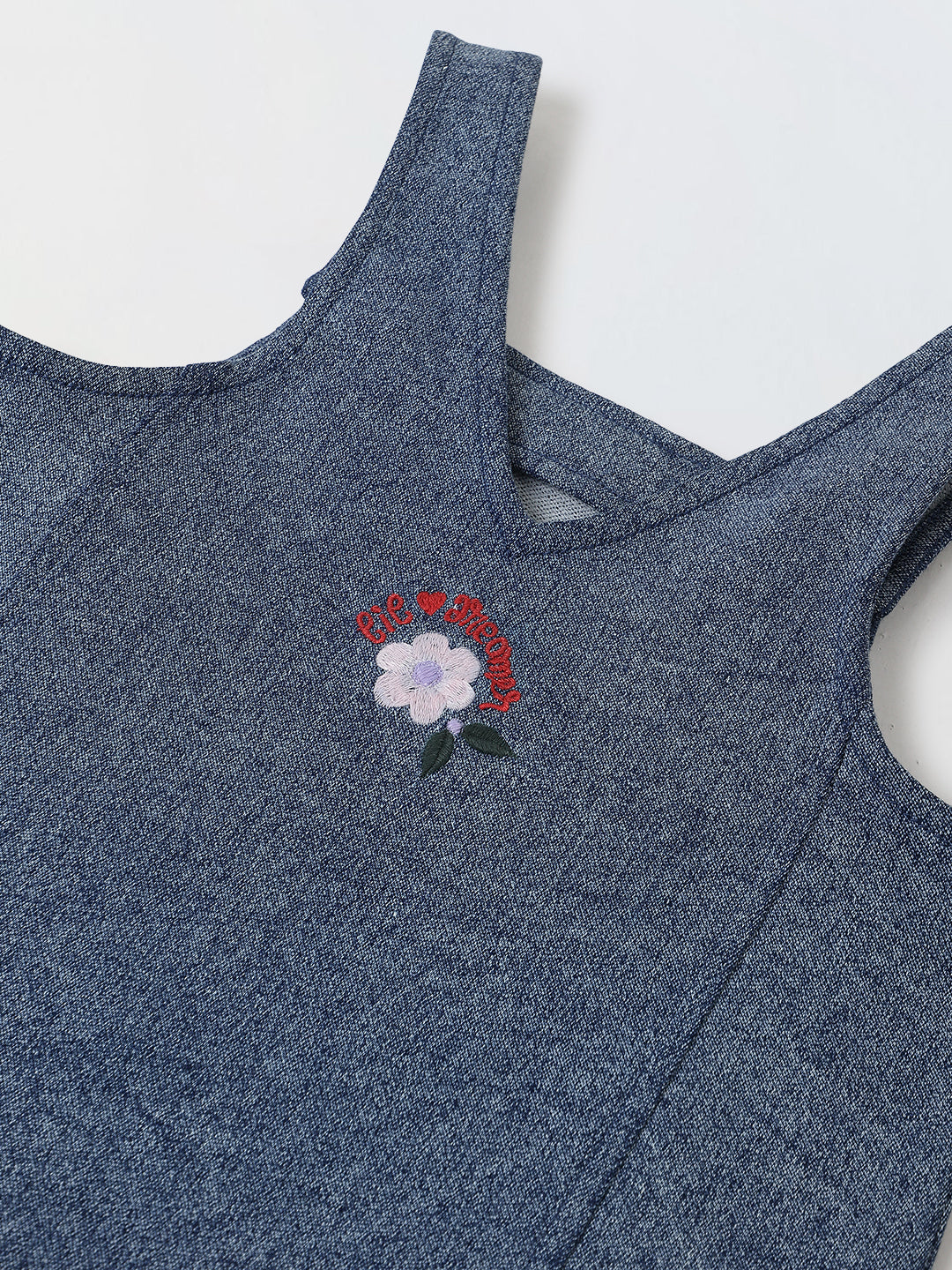 Spunkies Girls Embroidered Sleeveless Denim Dress with Frill Hem