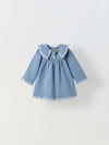 Spunkies Girls Blue Denim Embroidered Dress