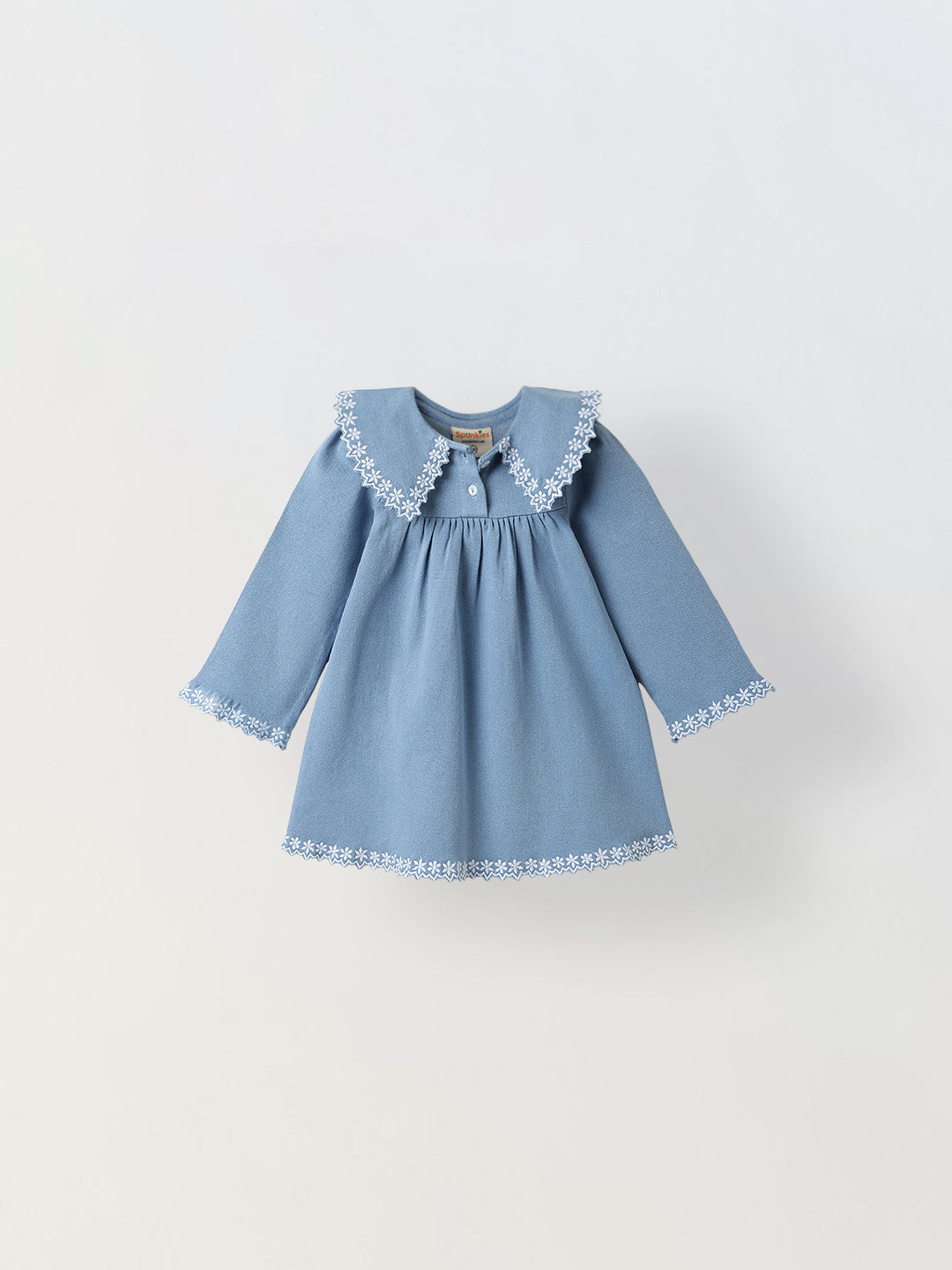 Spunkies Girls Blue Denim Embroidered Dress