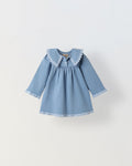 Spunkies Girls Blue Denim Embroidered Dress