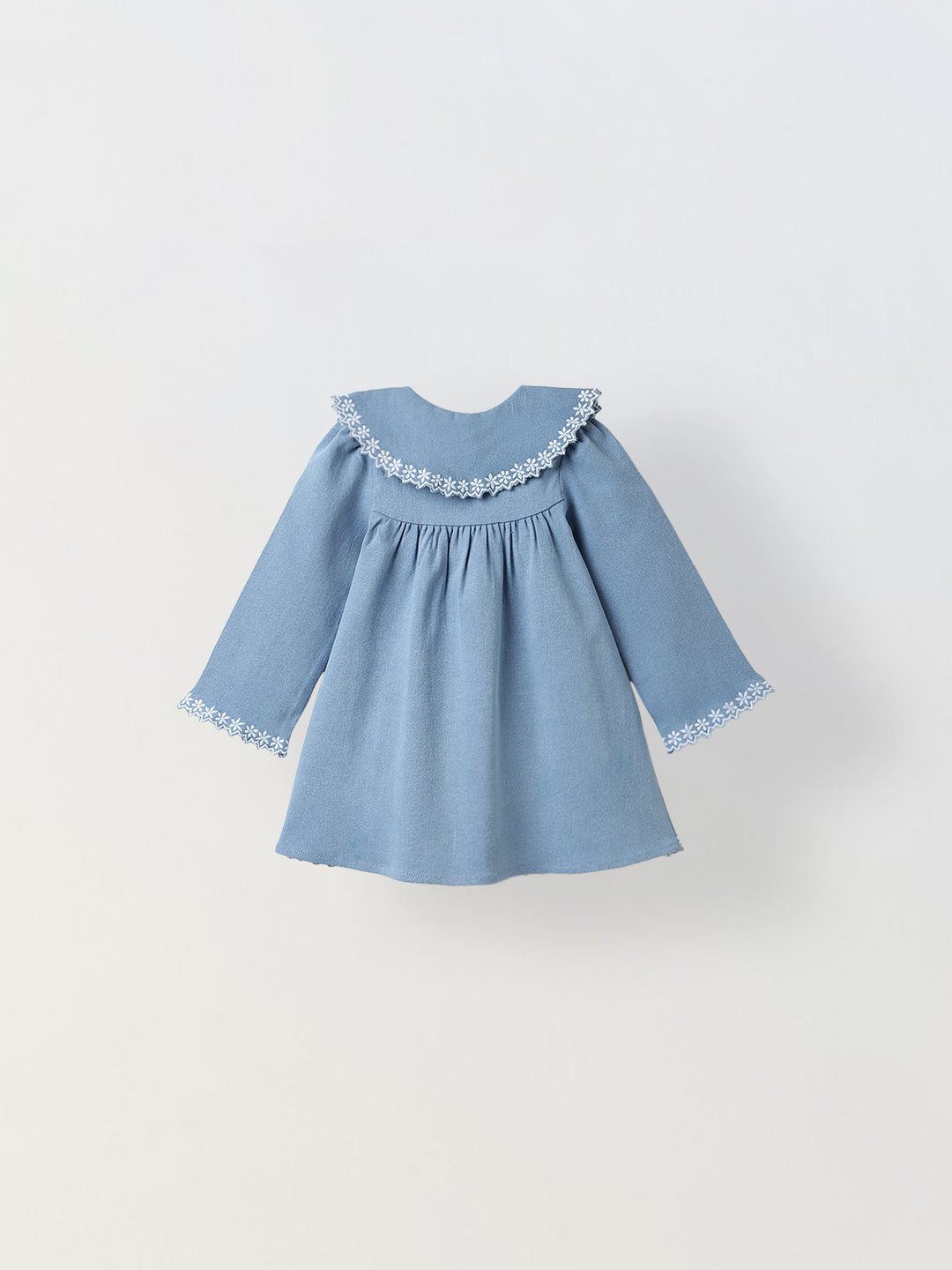 Spunkies Girls Blue Denim Embroidered Dress