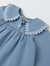 Spunkies Girls Blue Denim Embroidered Dress