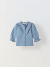 Spunkies Light Blue Girls Solid Round Neck Flutter Sleeves Top