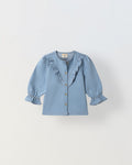 Spunkies Light Blue Girls Solid Round Neck Flutter Sleeves Top