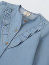 Spunkies Light Blue Girls Solid Round Neck Flutter Sleeves Top