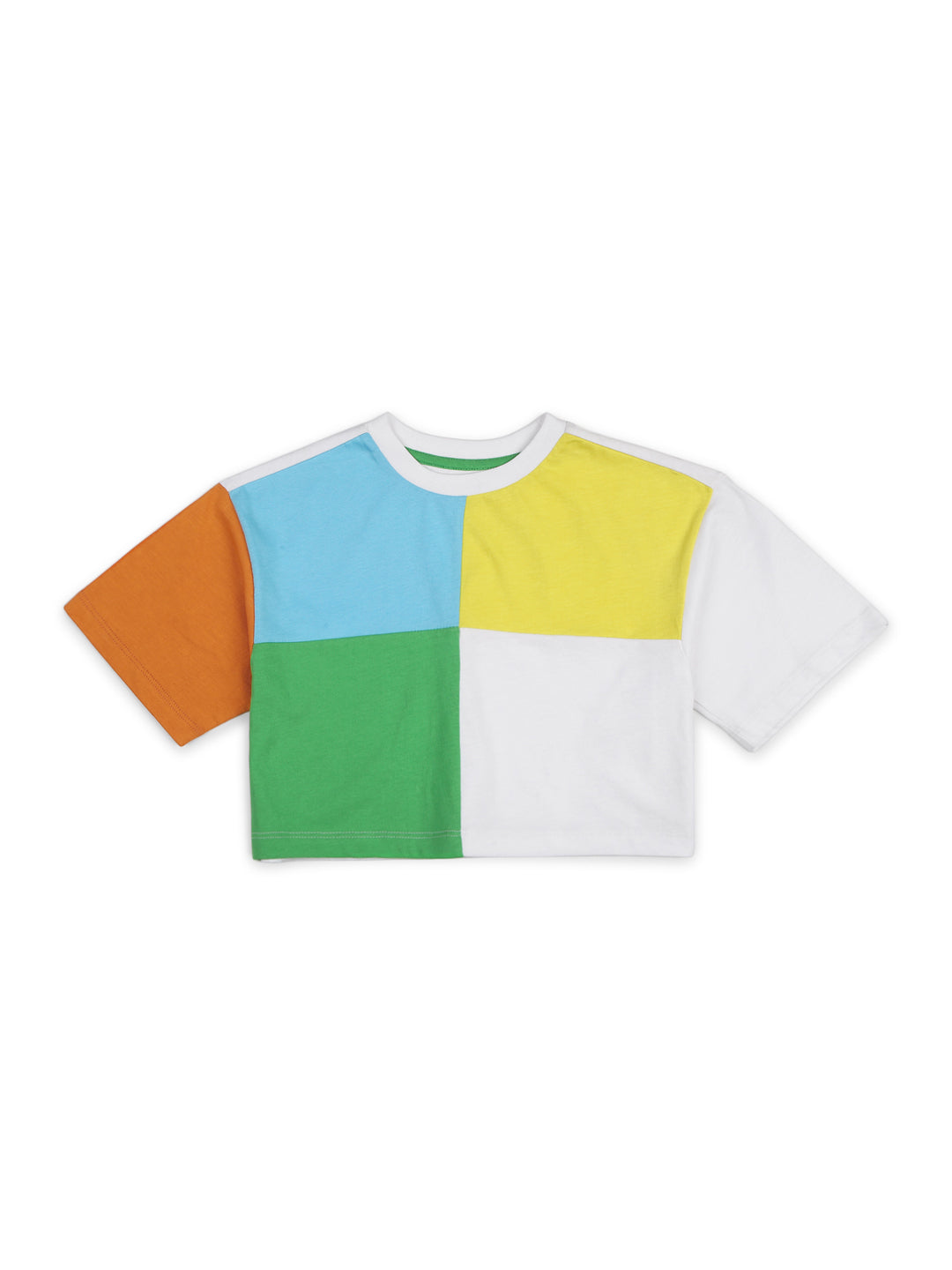 Combo of 2 White Color Block Cotton Top with Round Neck and Short Sleeves