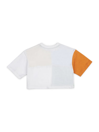 Combo of 2 White Color Block Cotton Top with Round Neck and Short Sleeves