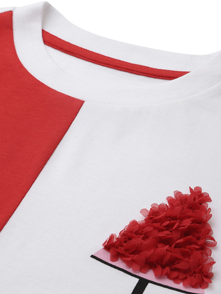 Combo of 2 White Color Block Cotton Top