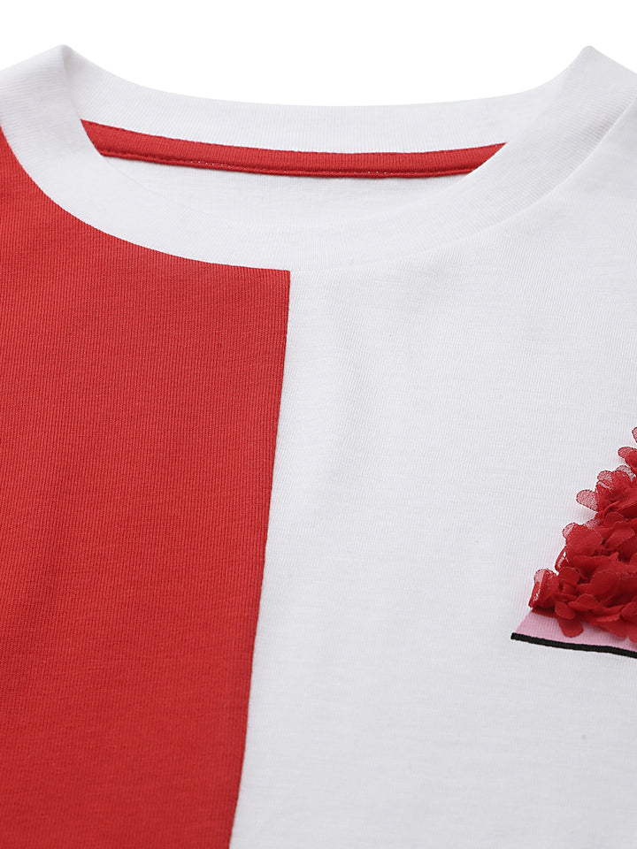 Combo of 2 White Color Block Cotton Top
