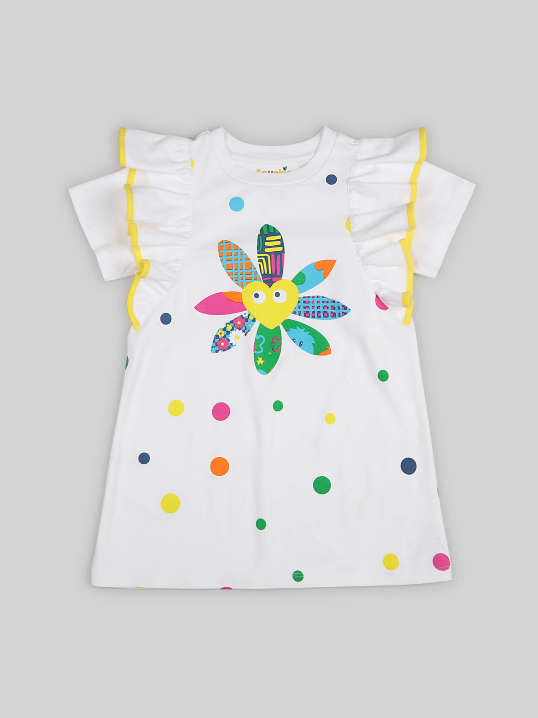 Stylish Printed White Cotton Dress for Girls