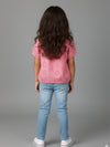 Girls Pink Round Neck Schiffli Top
