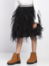 Girl's Black Layred Ruffled Tulle Skirt