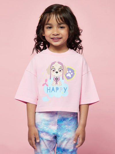 Kid Girl's Pink Tee with Happy Puppy Print and Pant Set