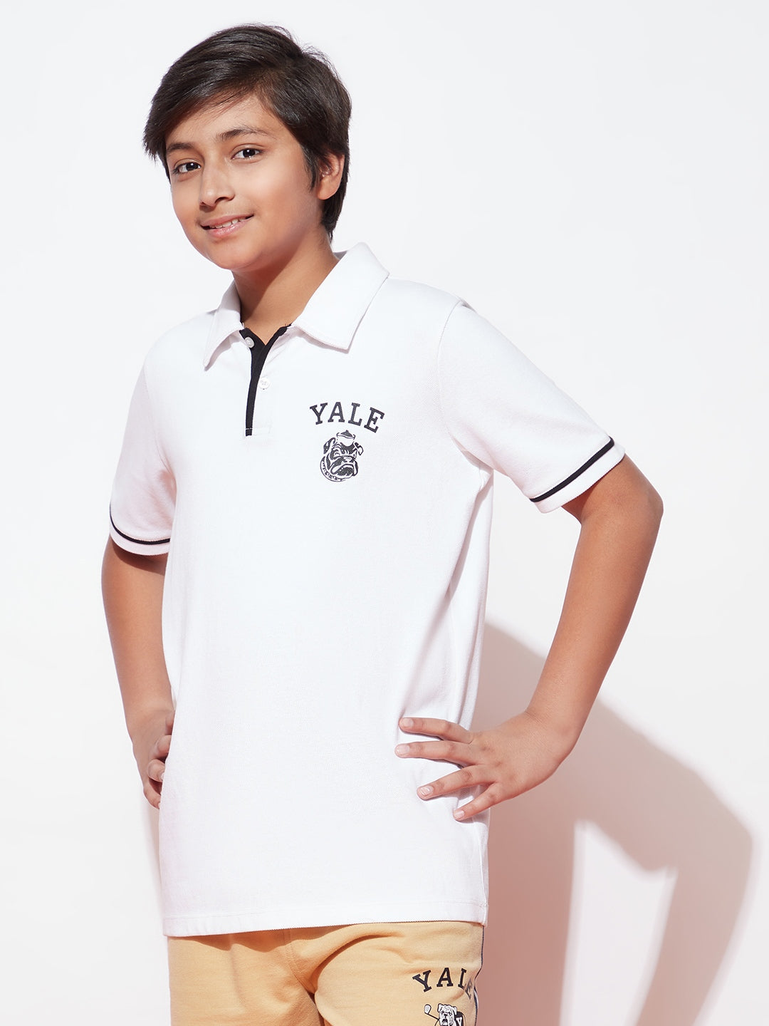 Teen Boy Yale University Half Sleeved White Polo T-Shirt