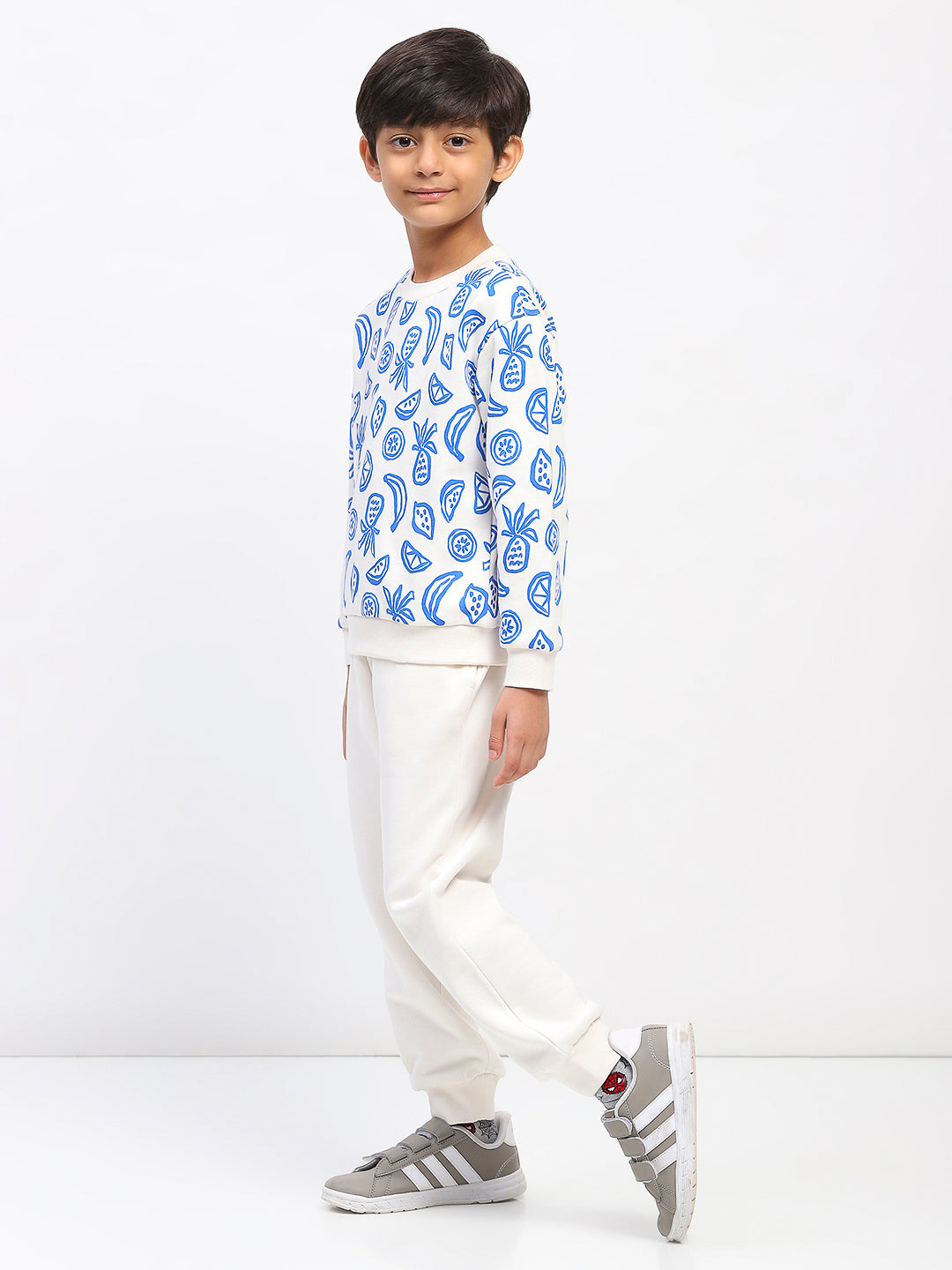 Boys White Long Sleeve Printed Sweatshirt Set