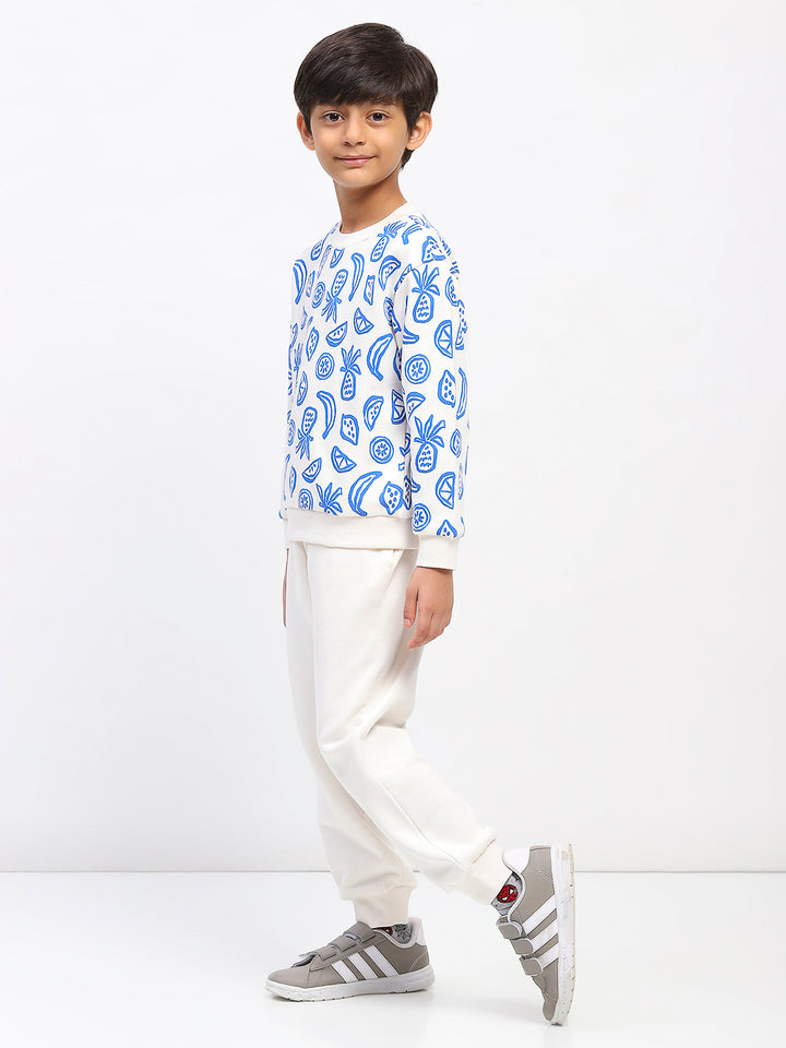 Boys White Long Sleeve Printed Sweatshirt Set