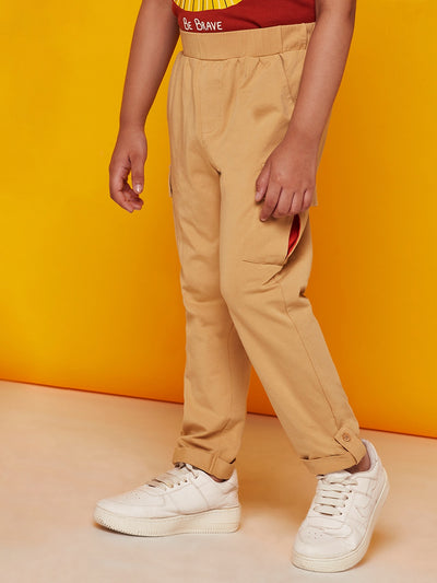 Kid Boys' Lion Print Brown Round Neck T-Shirt with Beige Pants Set