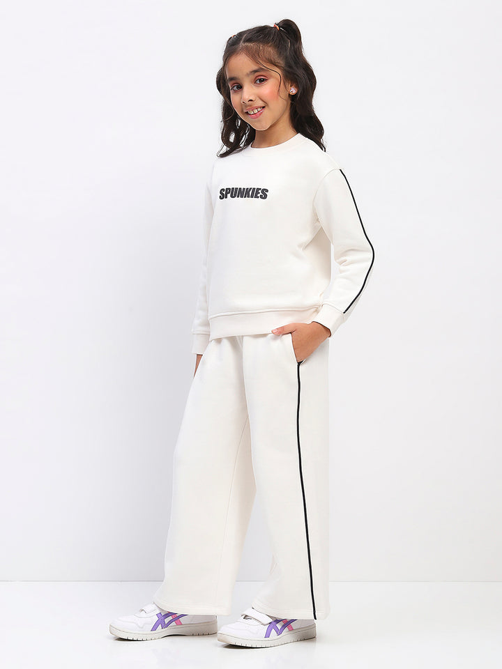 Girls White Long Sleeve Sweatshirt Set