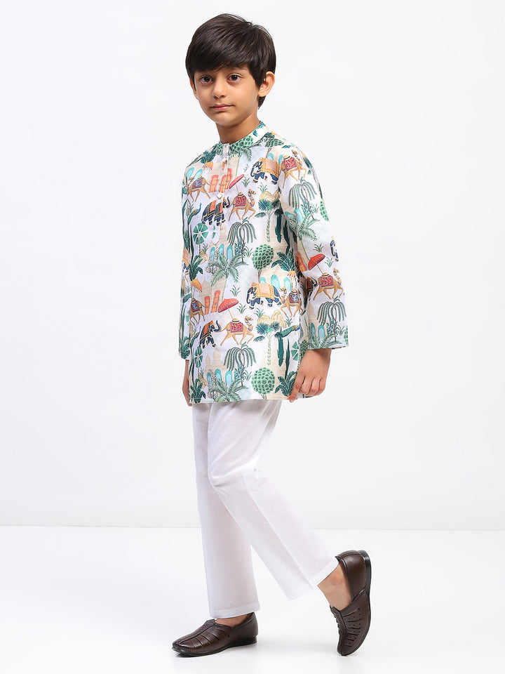 Boys Cotton Printed Ethnic Kurta Pajama Set