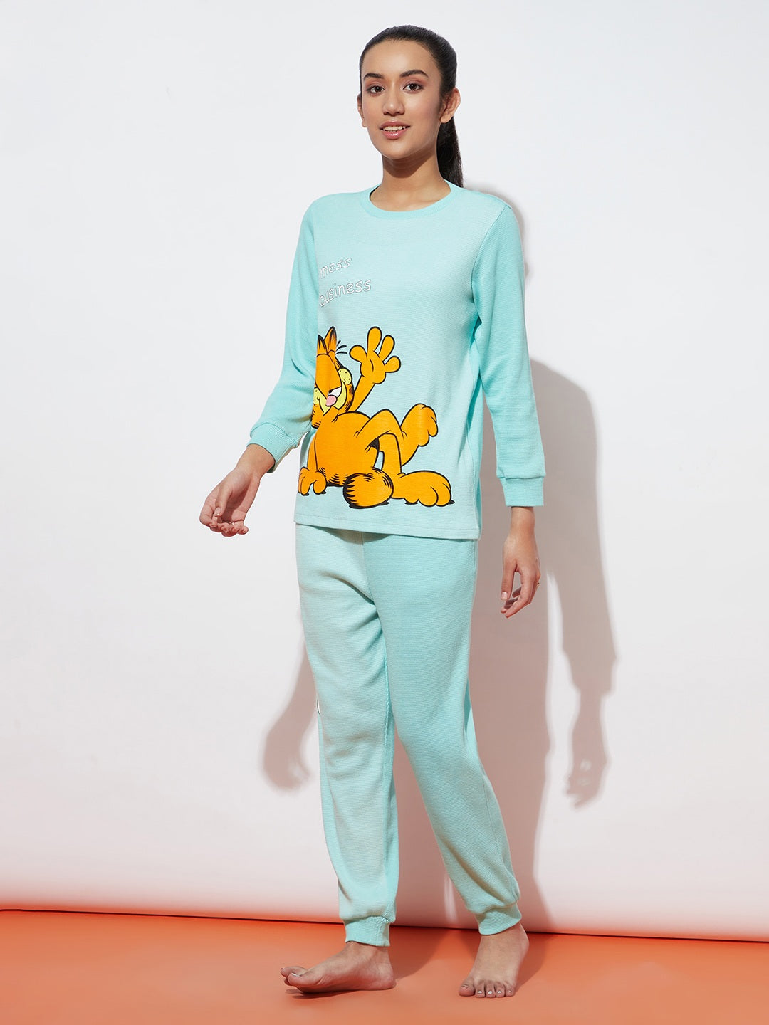 Teen Girls Green Garfield Waffle Night Suit