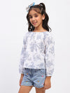 Girls White Cotton Printed Top