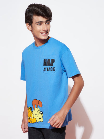 Teen Garfield and Odie blue nap-attack printed T-shirt