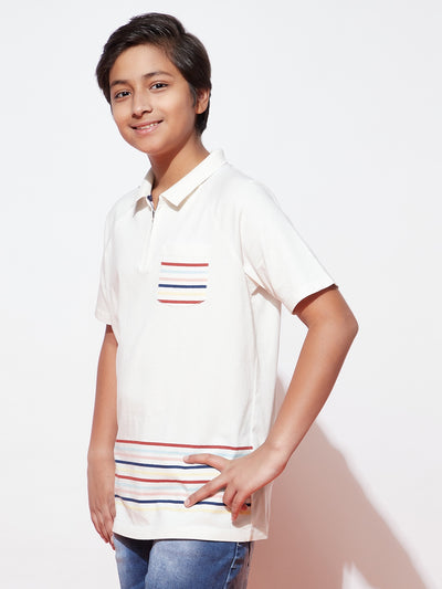 White Stretched Polo Zip For Teen Boys