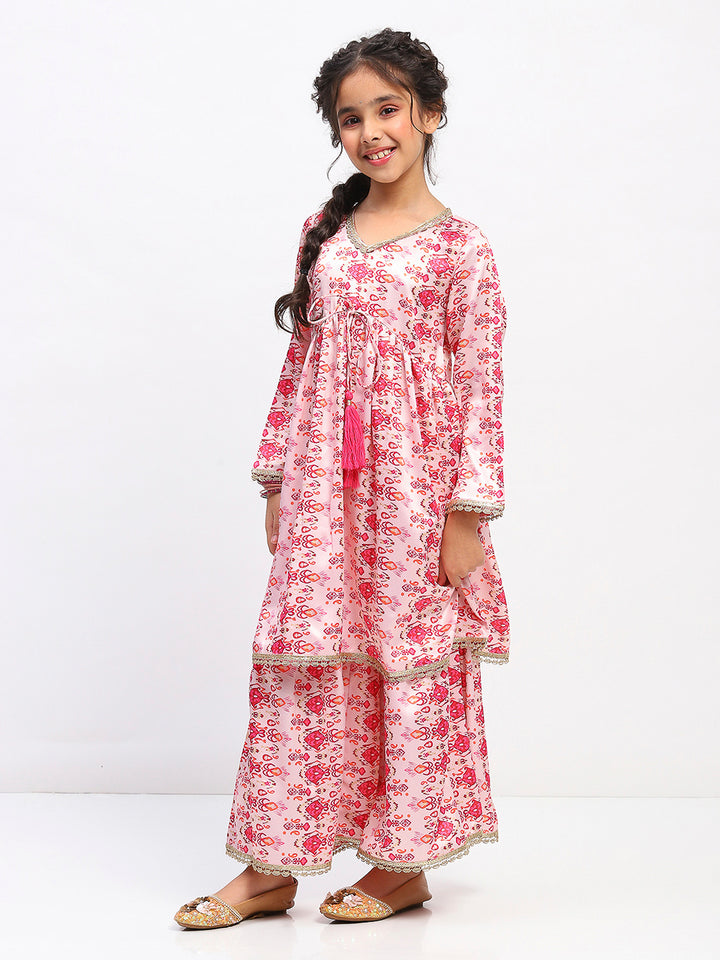 Girls Full Sleeve Printed Anarkali Kurta and Palazzo Set